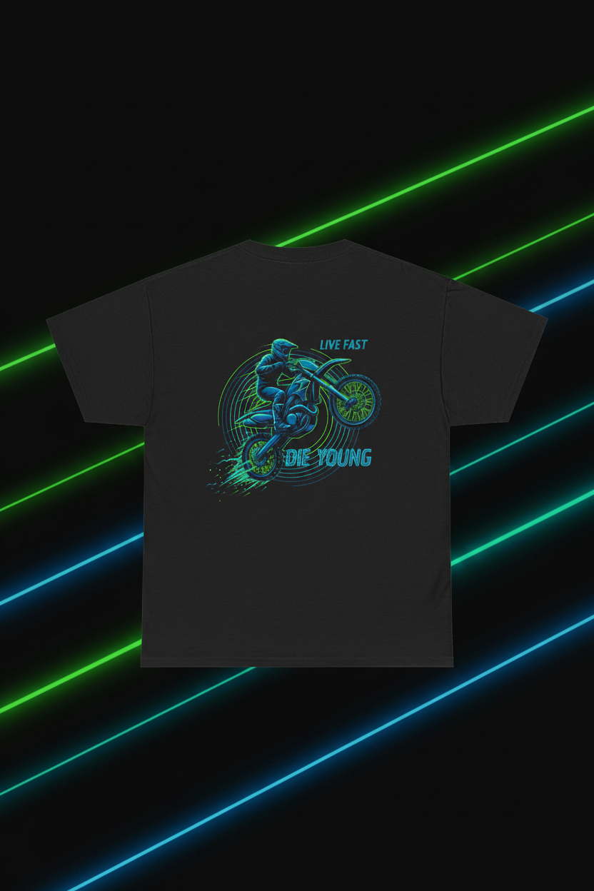 Neon Rider Live Fast Die Young Heavy Cotton T